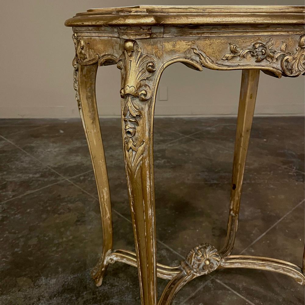 19th Century French Louis XV Marble Top Giltwood End Table For Sale 9