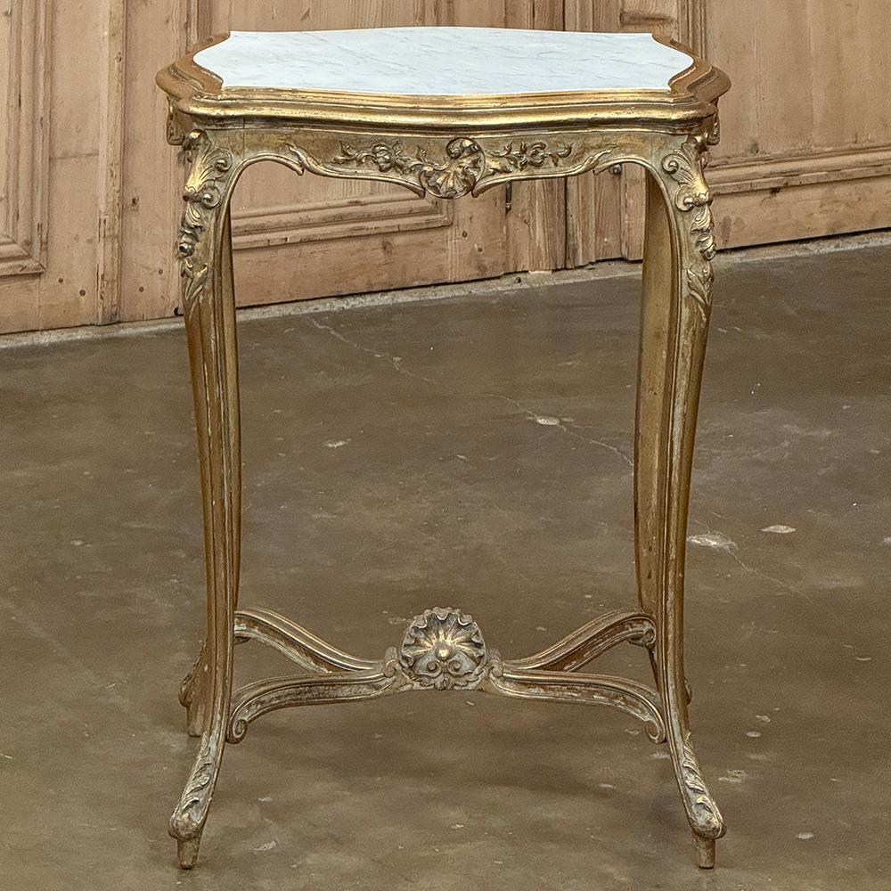 Luigi XV 19th Century French Louis XV Marble Top Giltwood End Table in vendita