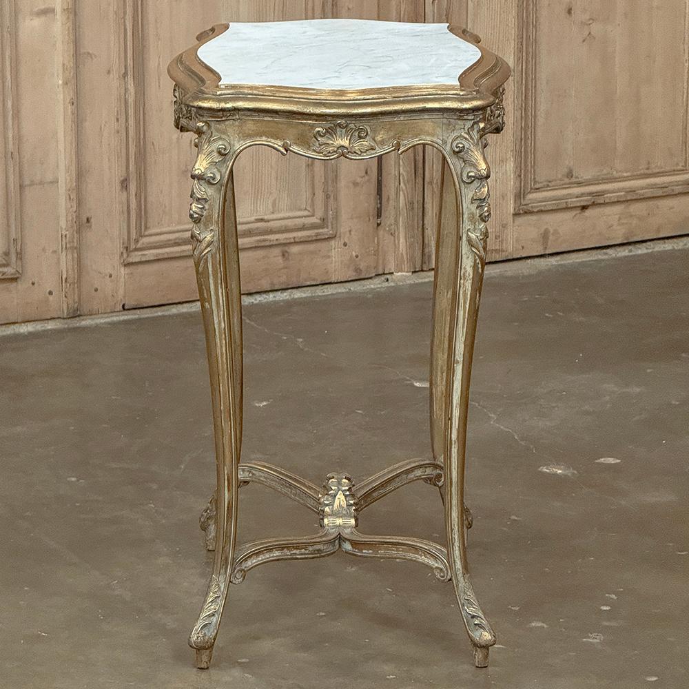 Francese 19th Century French Louis XV Marble Top Giltwood End Table in vendita