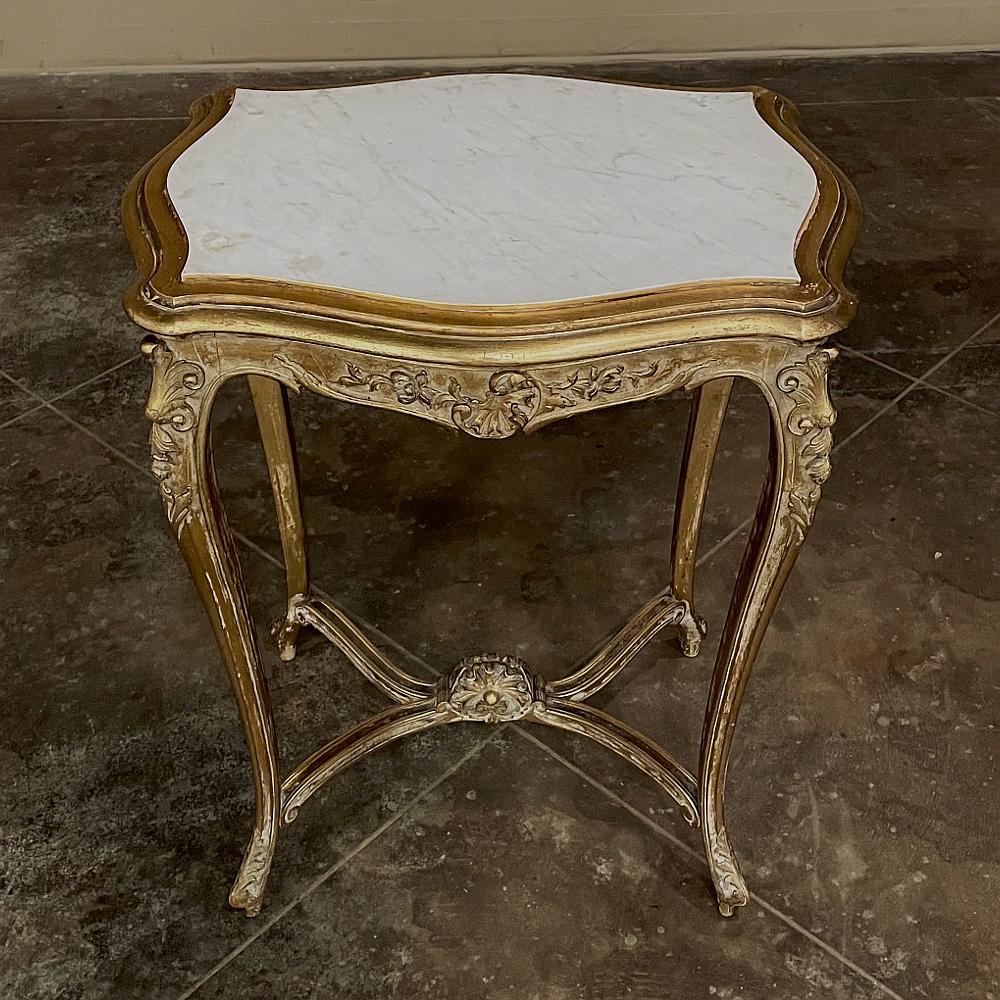 Late 19th Century 19th Century French Louis XV Marble Top Giltwood End Table For Sale