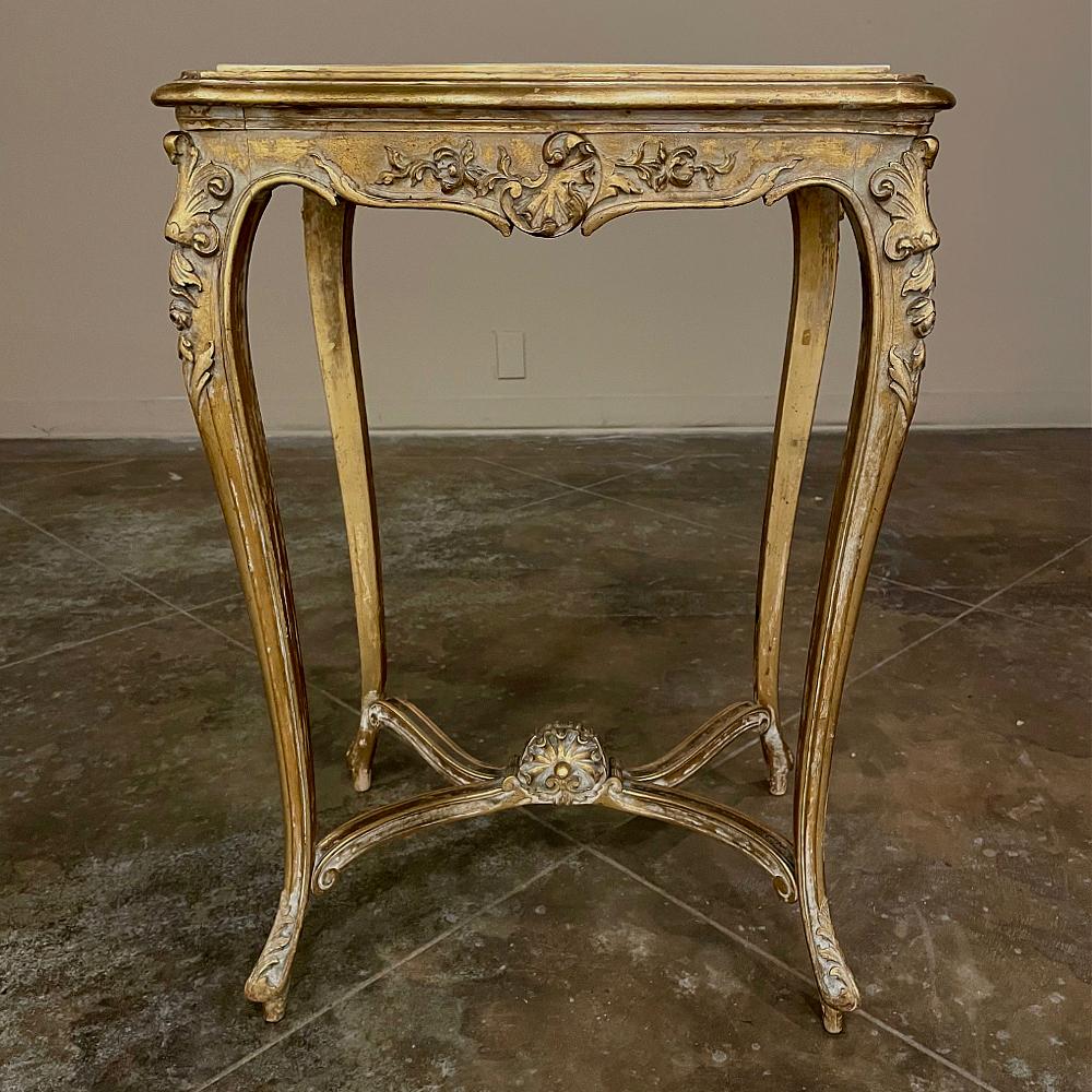 19th Century French Louis XV Marble Top Giltwood End Table For Sale 2