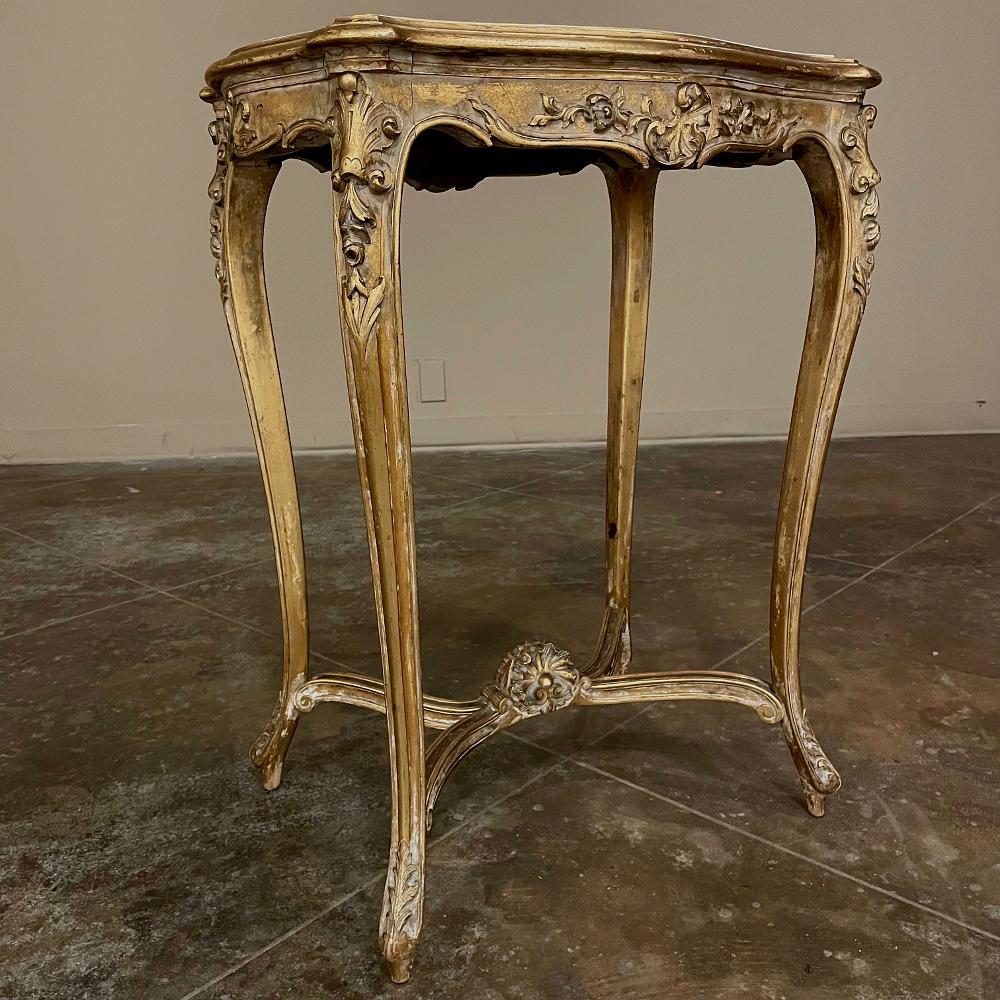 19th Century French Louis XV Marble Top Giltwood End Table For Sale 3