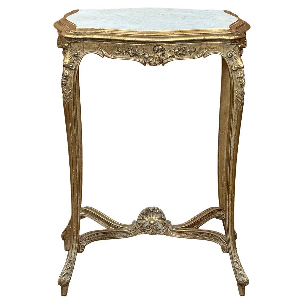 19th Century French Louis XV Marble Top Giltwood End Table
