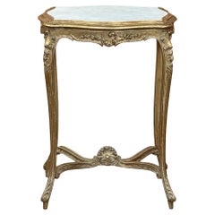 19th Century French Louis XV Marble Top Giltwood End Table