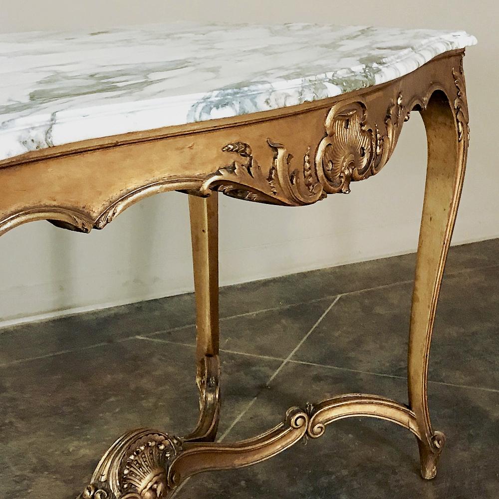 19th Century French Louis XV Marble Top Giltwood Table For Sale 4
