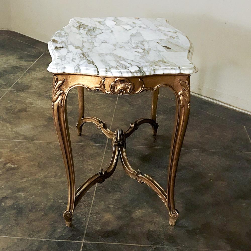 19th Century French Louis XV Marble Top Giltwood Table For Sale 5