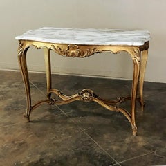 19th Century French Louis XV Marble Top Giltwood Table
