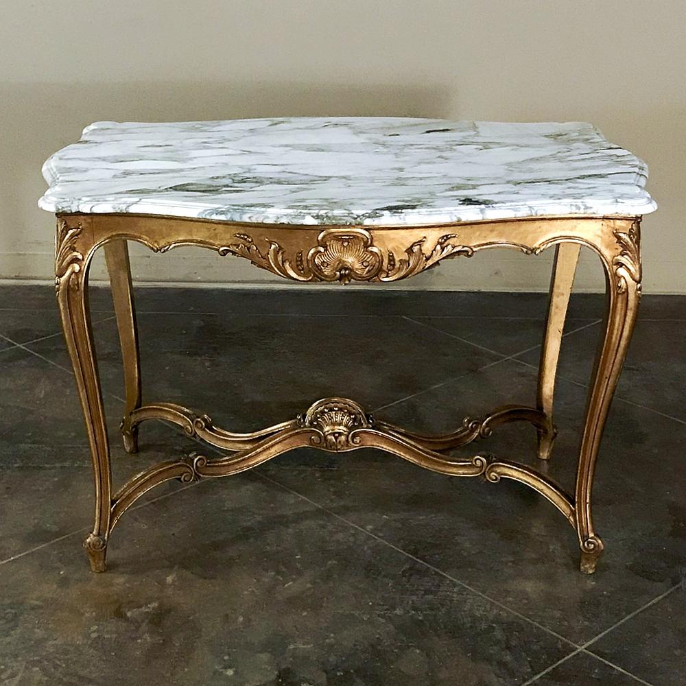 19th Century French Louis XV Marble Top Giltwood Table In Good Condition For Sale In Dallas, TX