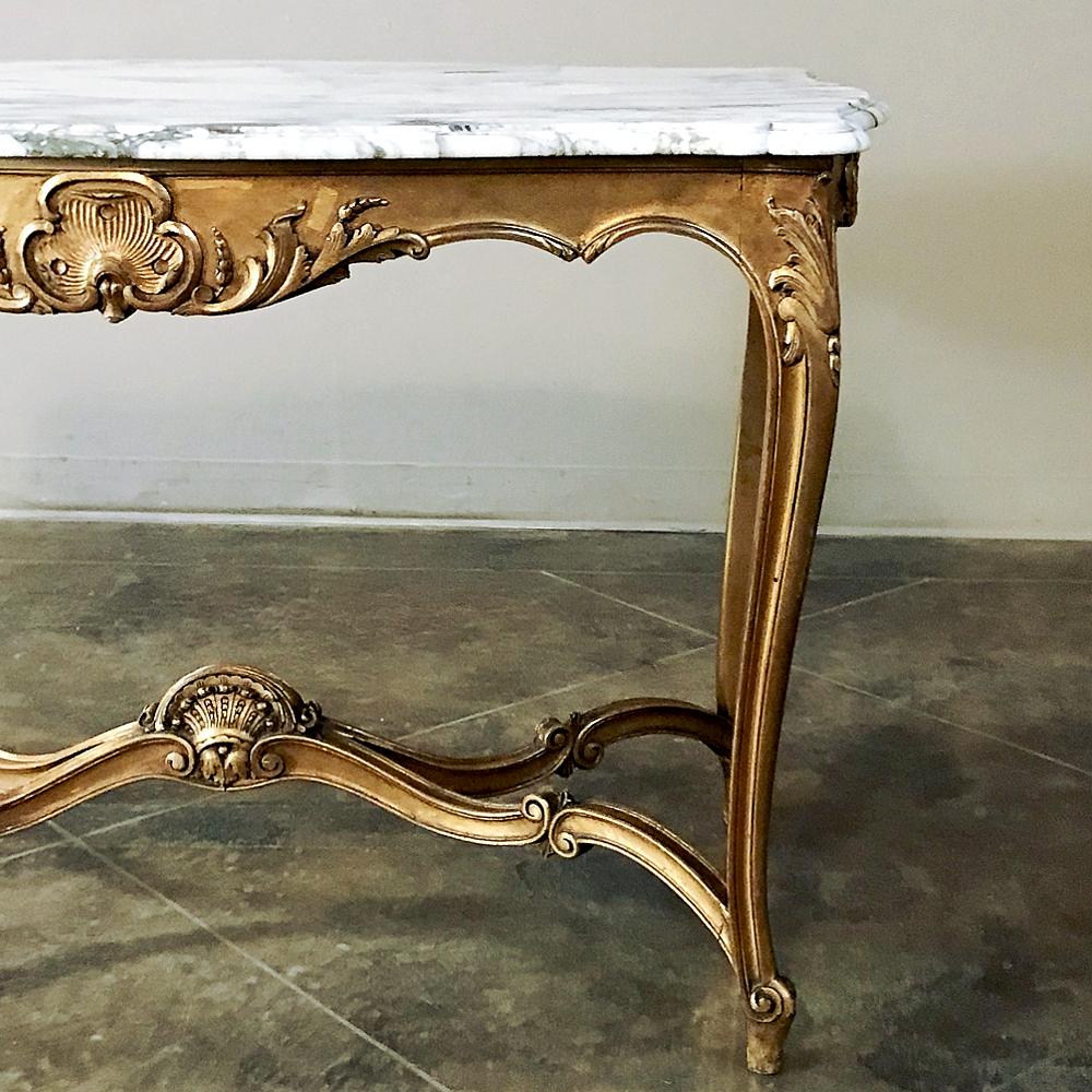 Carrara Marble 19th Century French Louis XV Marble Top Giltwood Table For Sale