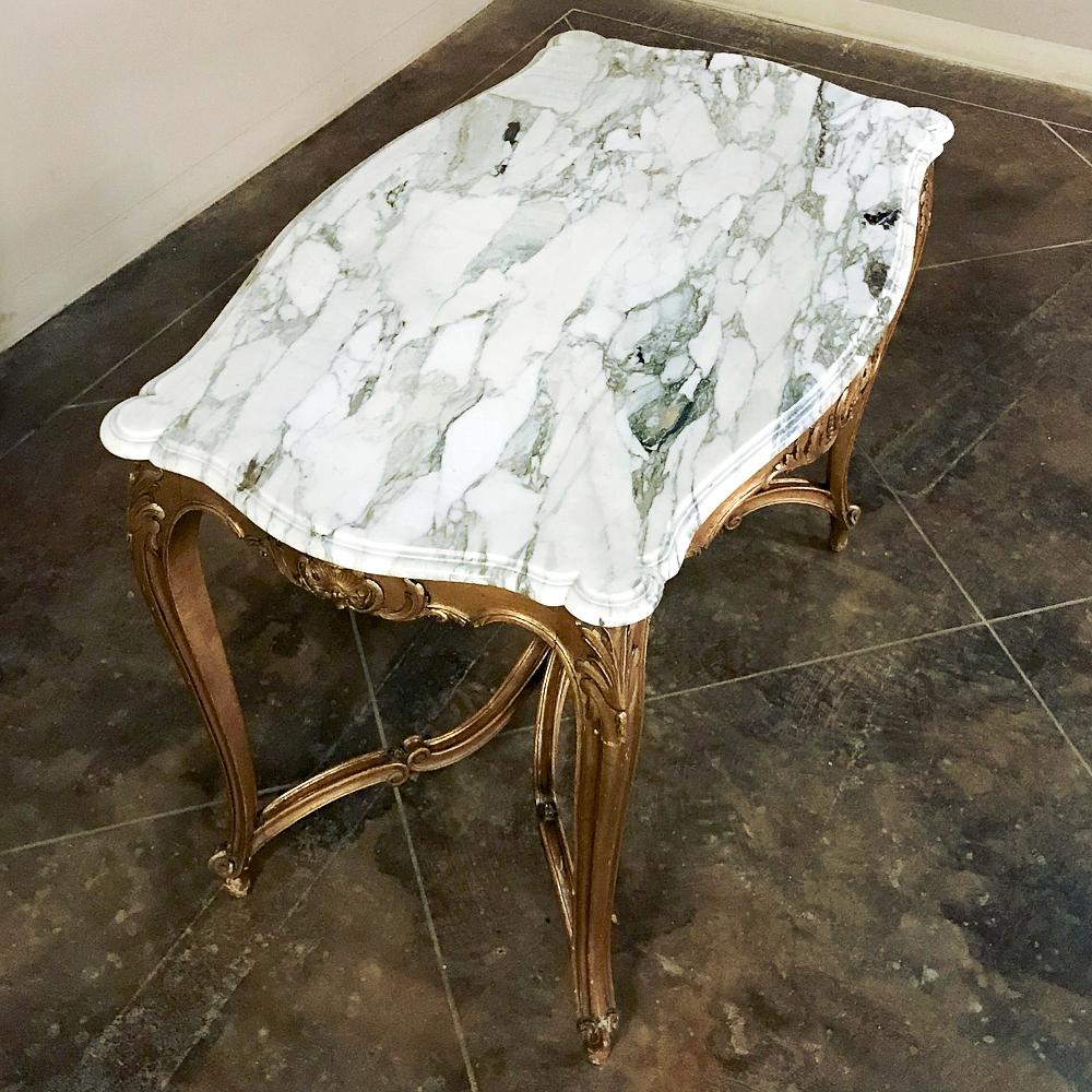 19. Jahrhundert Französisch Louis XV Marmorplatte Giltwood Tisch (Carrara-Marmor) im Angebot