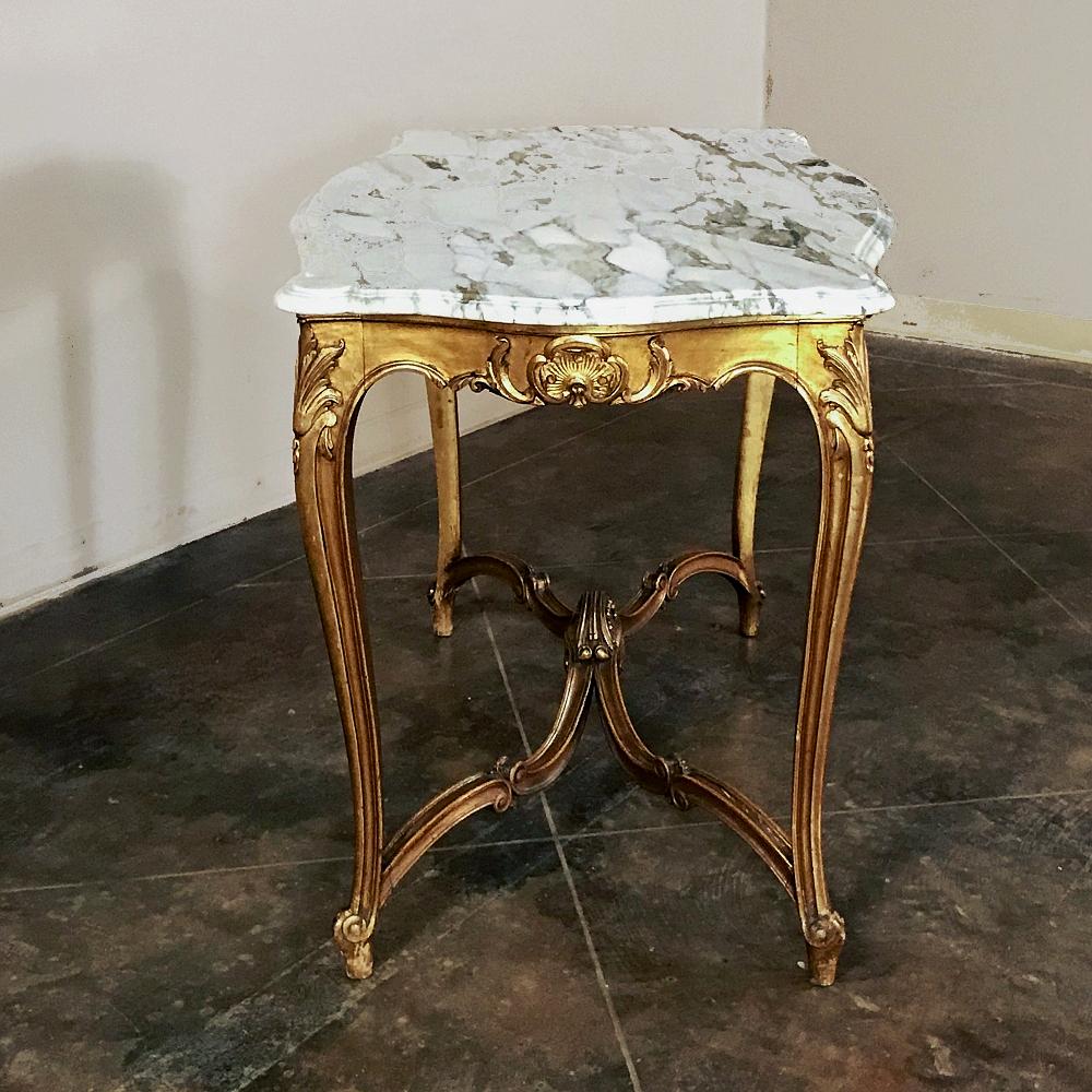 19th Century French Louis XV Marble Top Giltwood Table For Sale 2