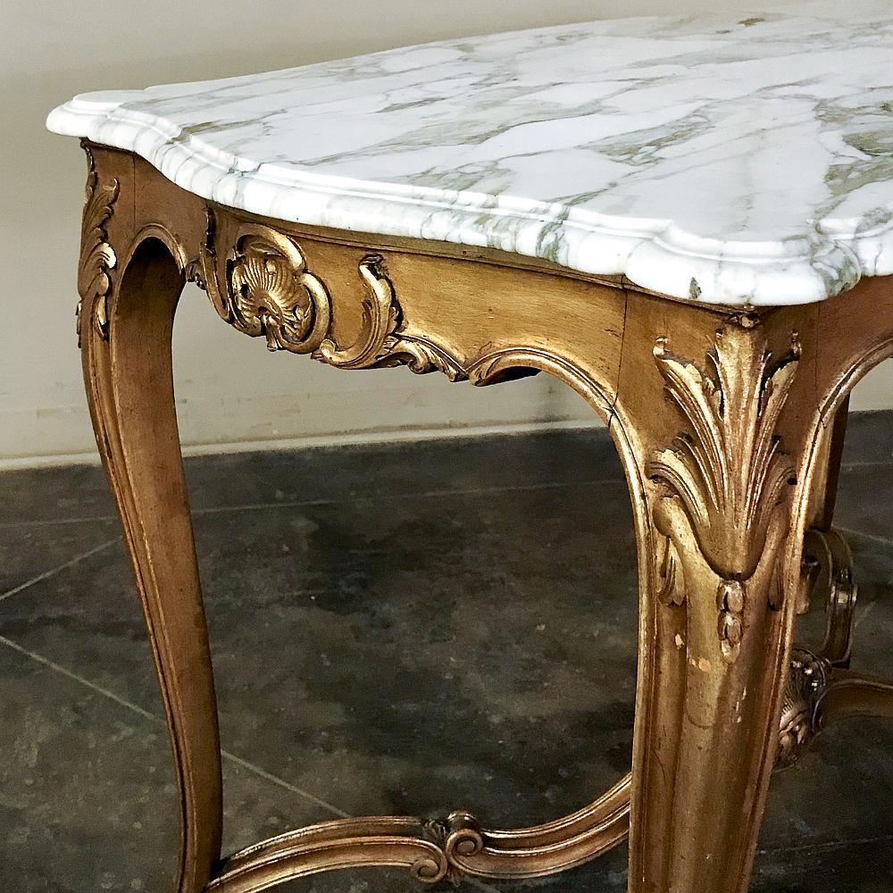 19th Century French Louis XV Marble Top Giltwood Table For Sale 3