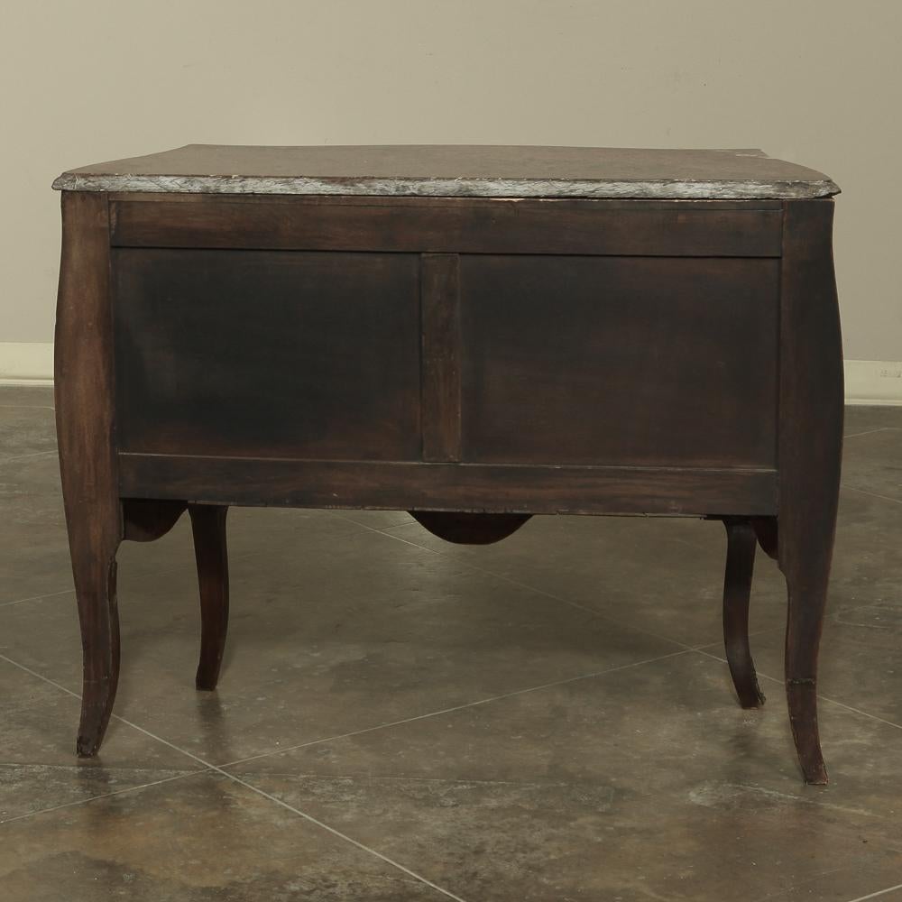 19th Century French Louis XV Marble-Top Marquetry Bombe Commode 9