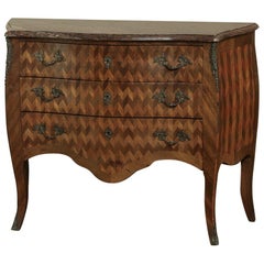 19th Century French Louis XV Marble-Top Marquetry Bombe Commode