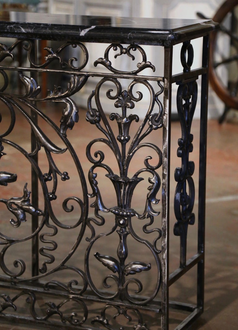 19th Century French Louis XV Marble Top Polished Wrought Iron Console ...