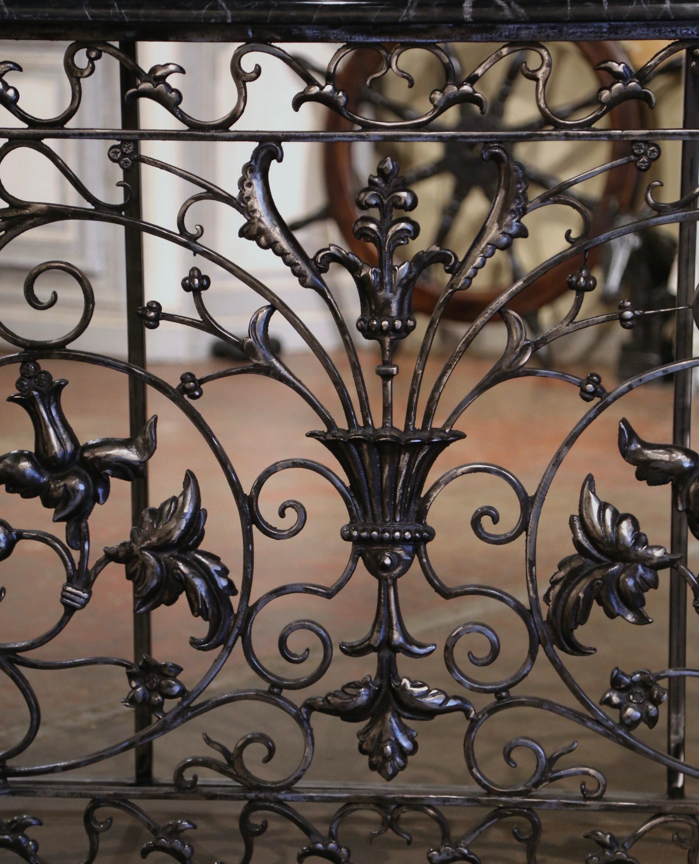 19th Century French Louis XV Marble Top Polished Wrought Iron Console Table For Sale 7