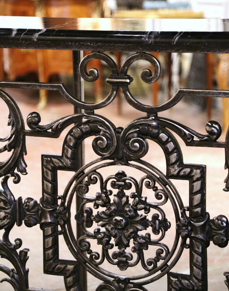 19th Century French Louis XV Marble Top Polished Wrought Iron Console ...