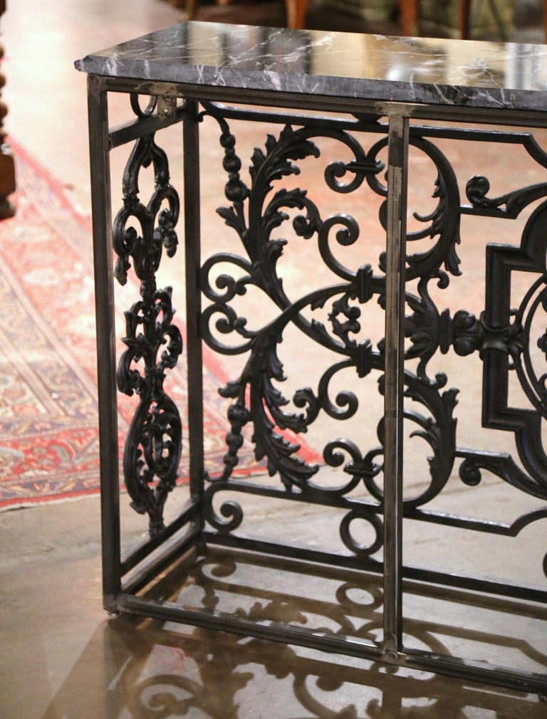 19th Century French Louis XV Marble Top Polished Wrought Iron Console ...