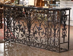 19th Century French Louis XV Marble Top Polished Wrought Iron Console Table