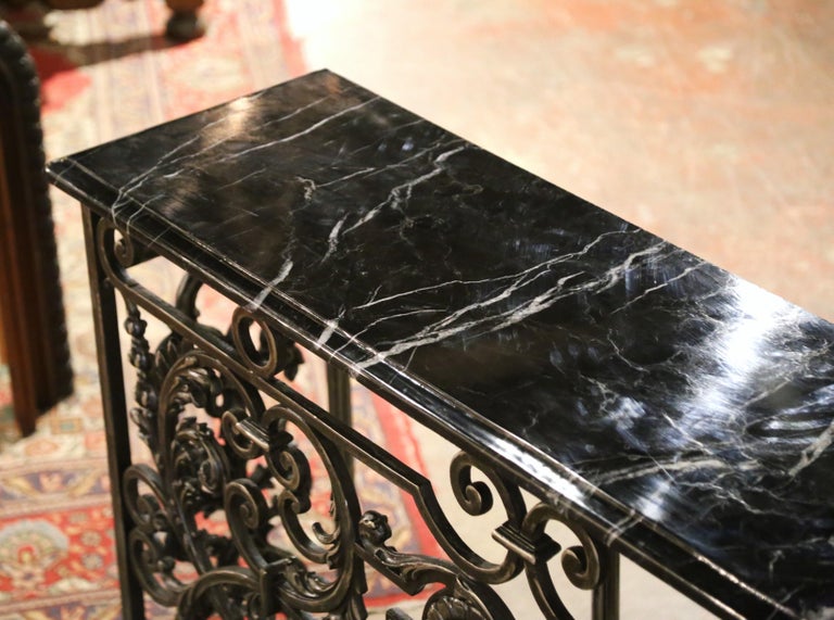 19th Century French Louis XV Marble Top Polished Wrought Iron Console ...