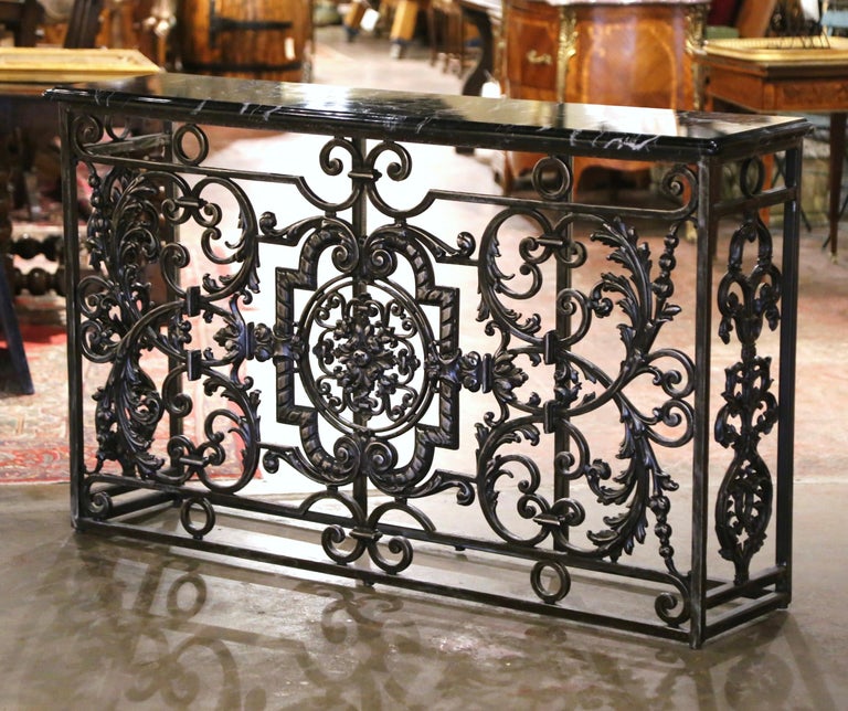19th Century French Louis XV Marble Top Polished Wrought Iron Console ...