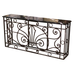 19th Century French Louis XV Marble Top Polished Wrought Iron Console Table