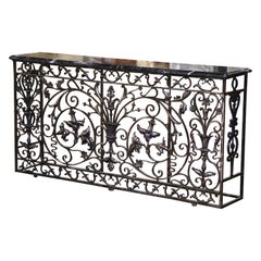 19th Century French Louis XV Marble Top Polished Wrought Iron Console Table