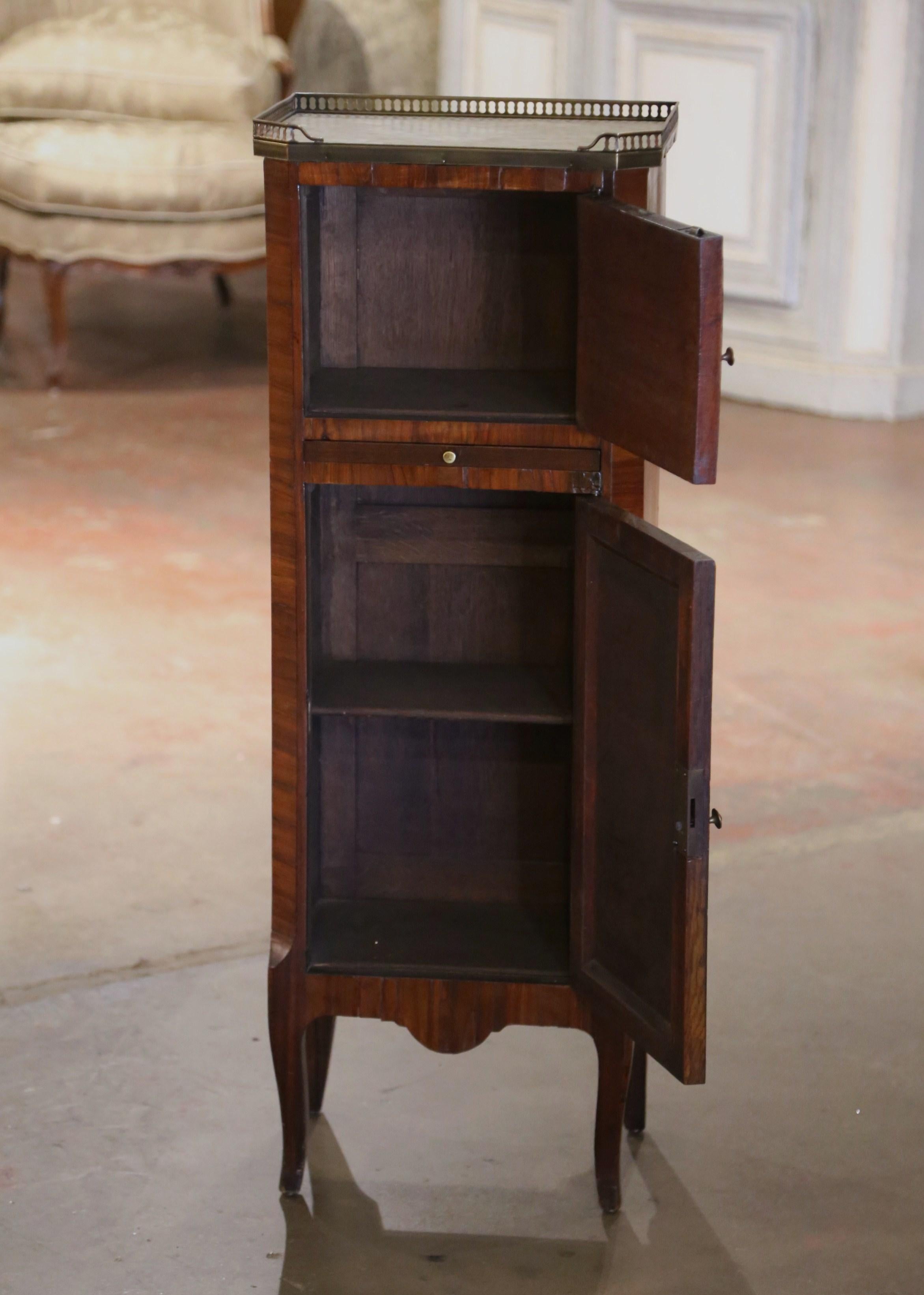 19th Century French Louis XV Marble Top Rosewood Cabinet with 
