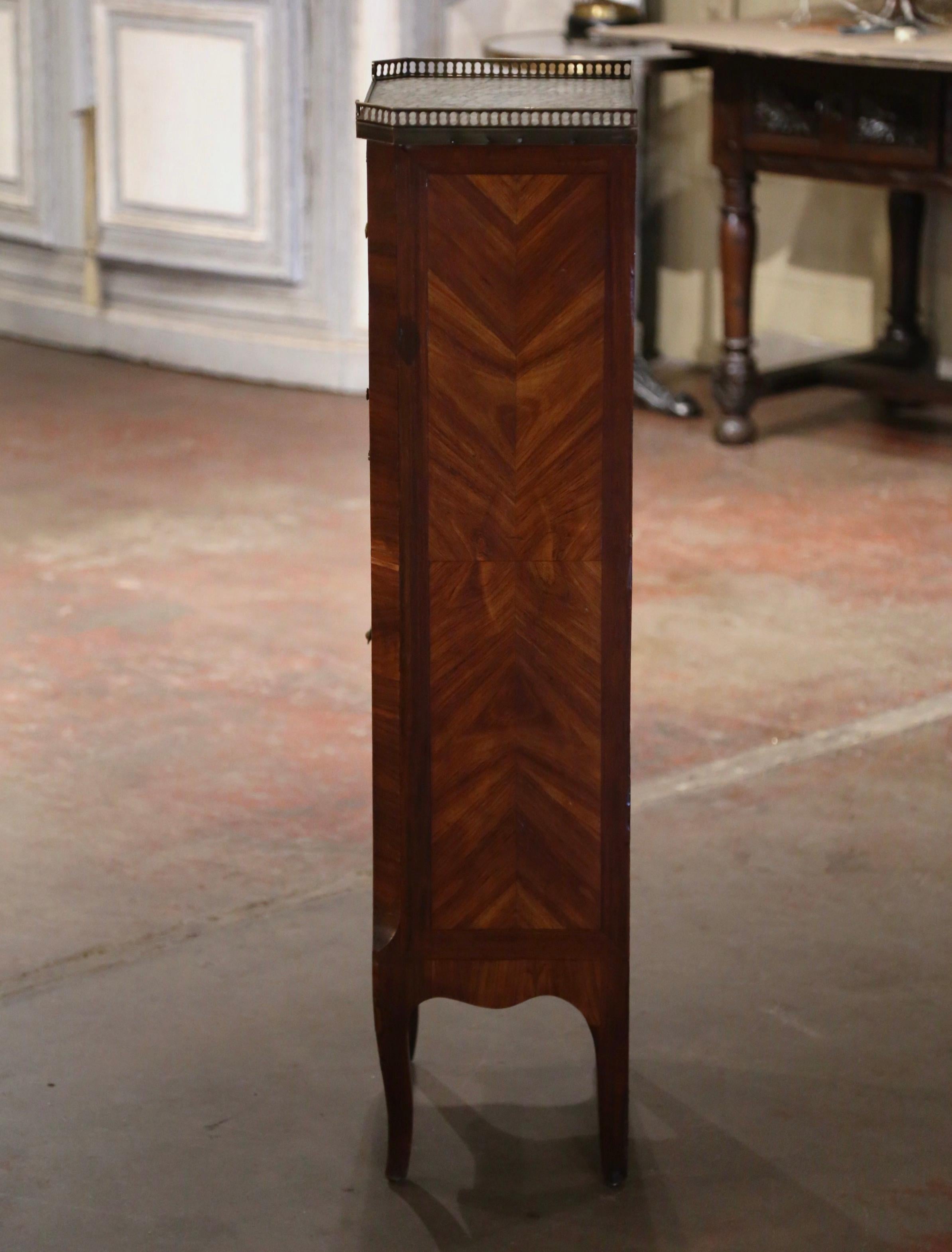19th Century French Louis XV Marble Top Rosewood Cabinet with 