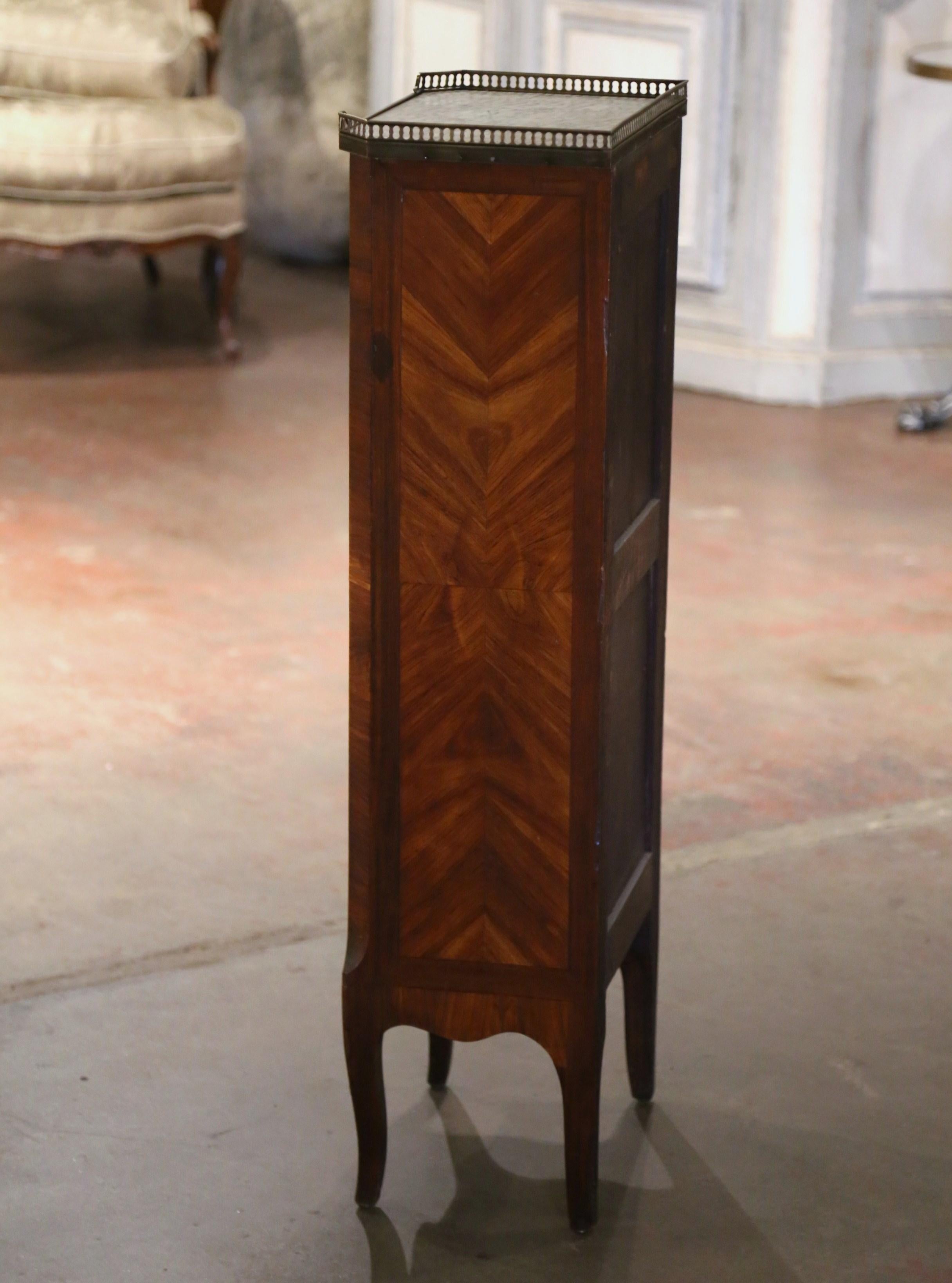 19th Century French Louis XV Marble Top Rosewood Cabinet with 