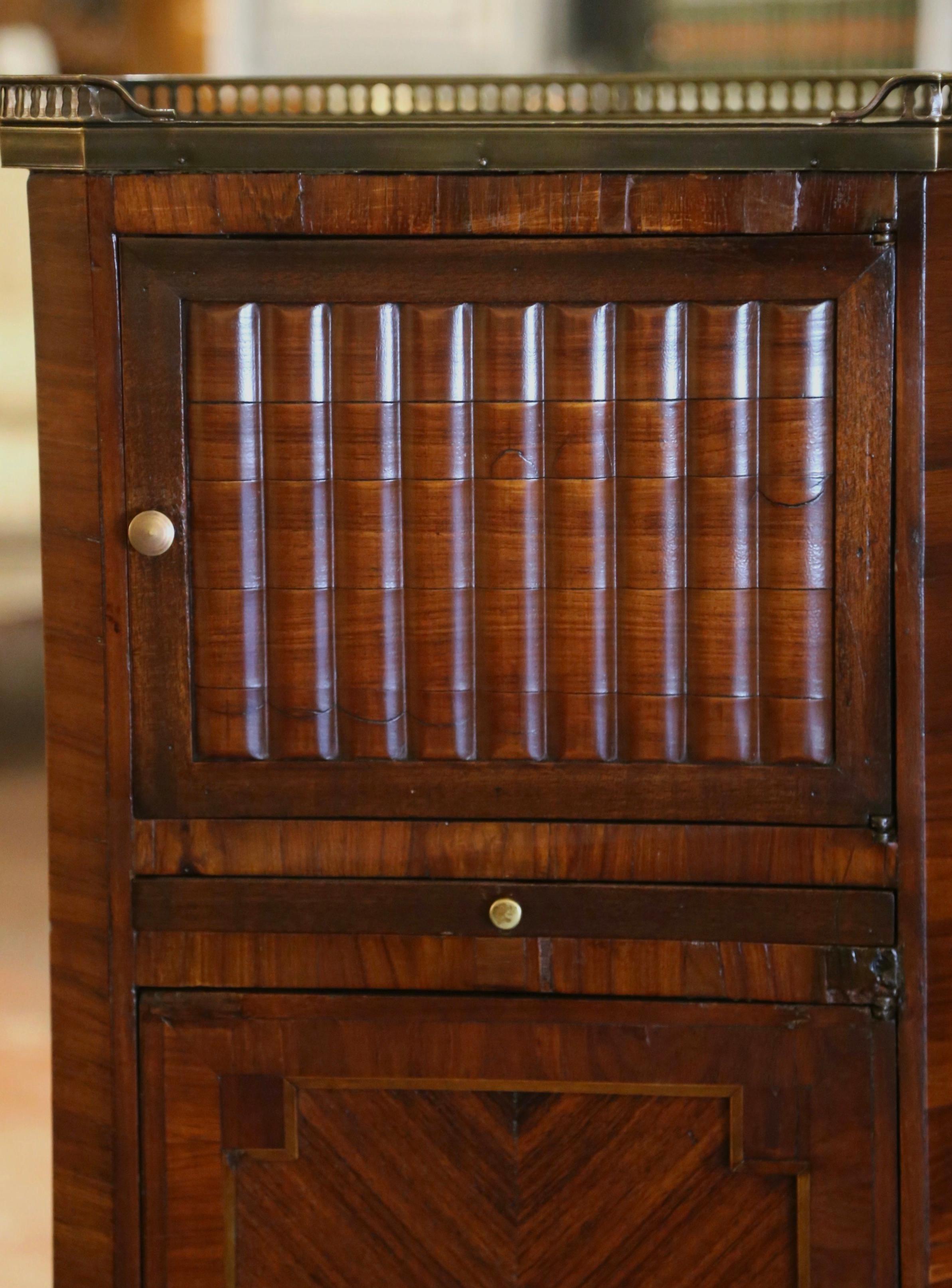 Hand-Carved 19th Century French Louis XV Marble Top Rosewood Cabinet with 