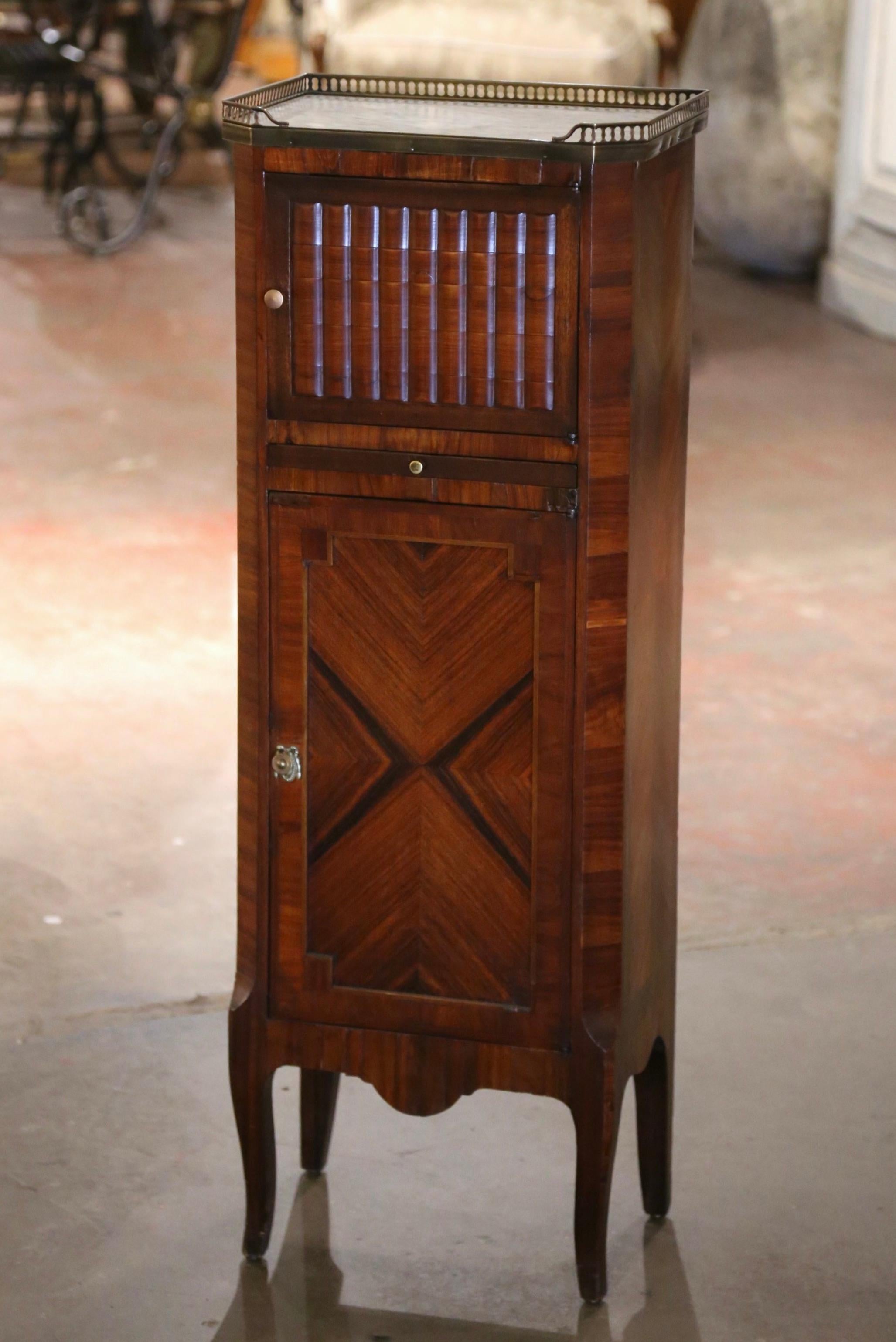 Bronze 19th Century French Louis XV Marble Top Rosewood Cabinet with 