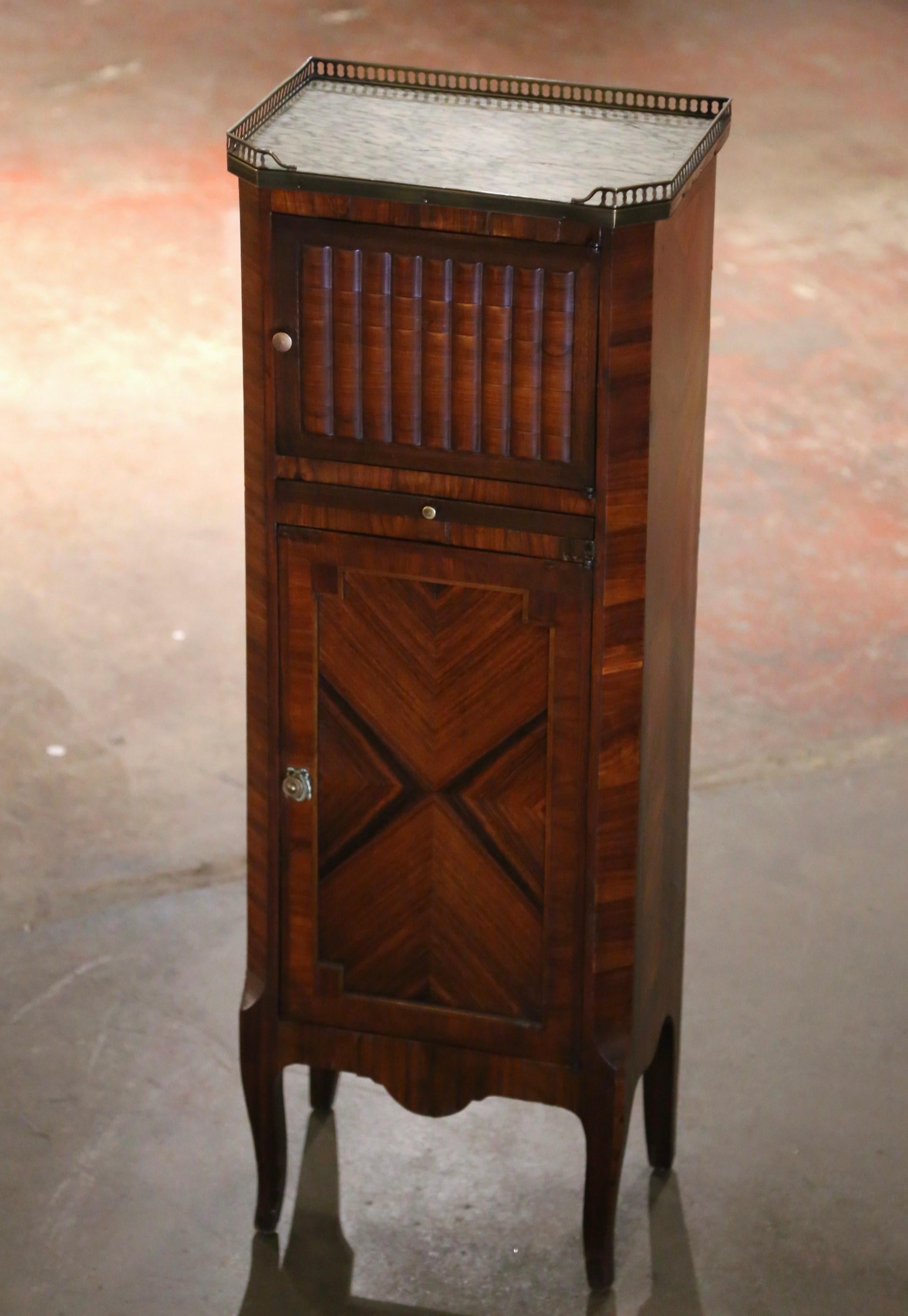 19th Century French Louis XV Marble Top Rosewood Cabinet with 