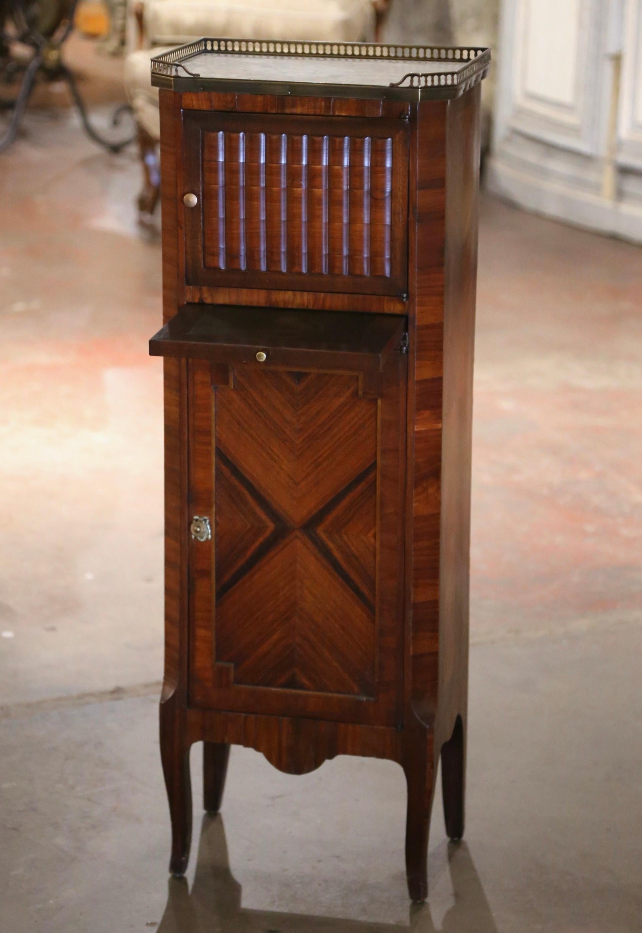 19th Century French Louis XV Marble Top Rosewood Cabinet with 