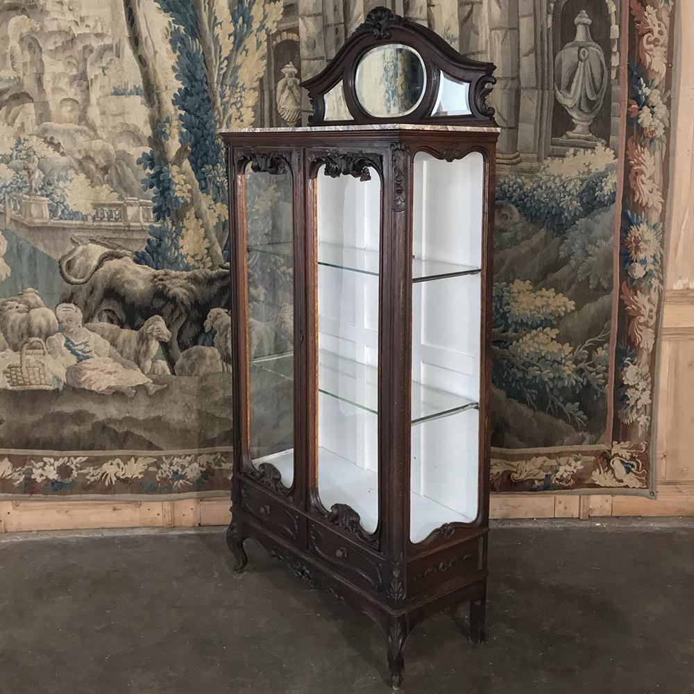 19th Century French Louis XV Marble Top Vitrine (Régence)