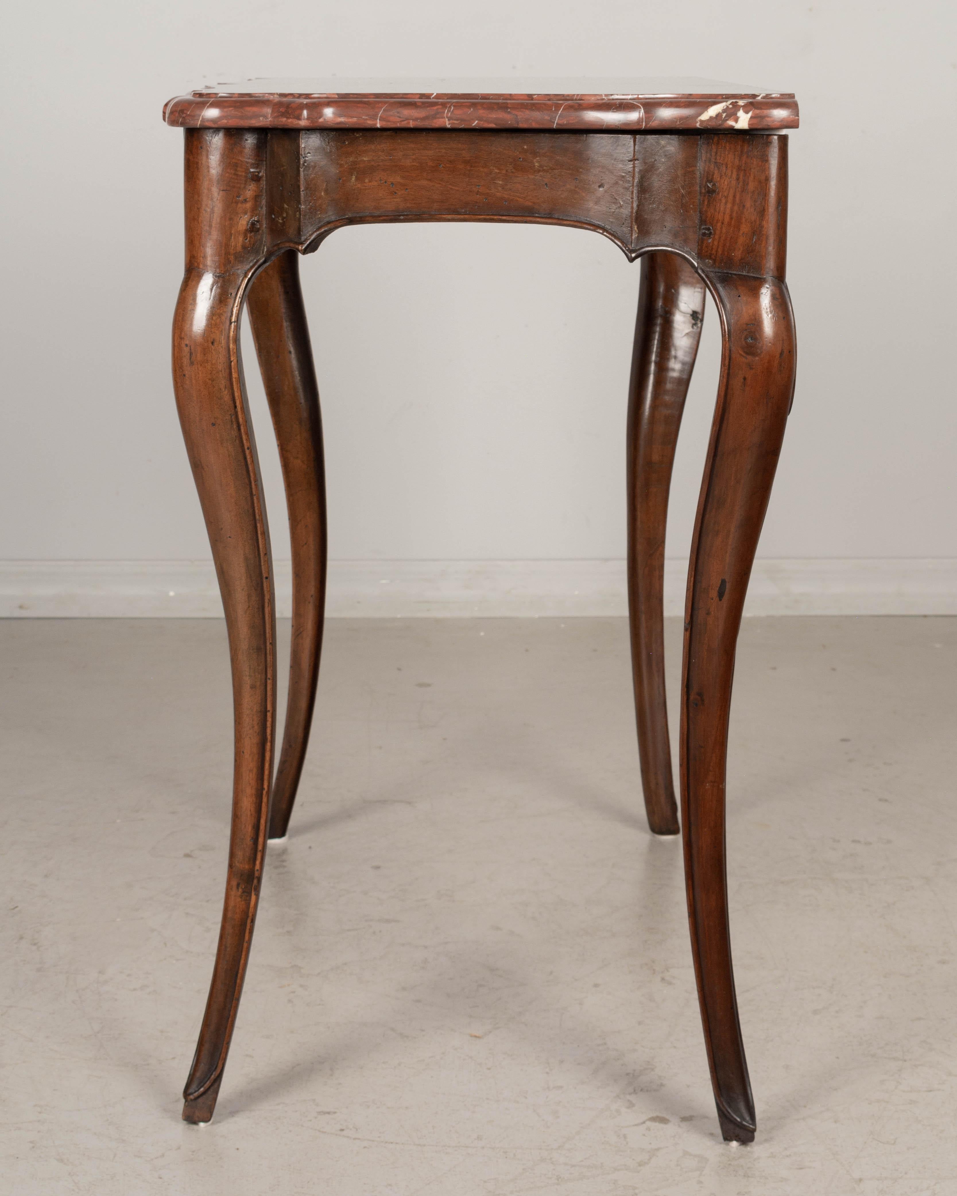 19th Century, French Louis XV Marble Top Walnut Console Table For Sale 1