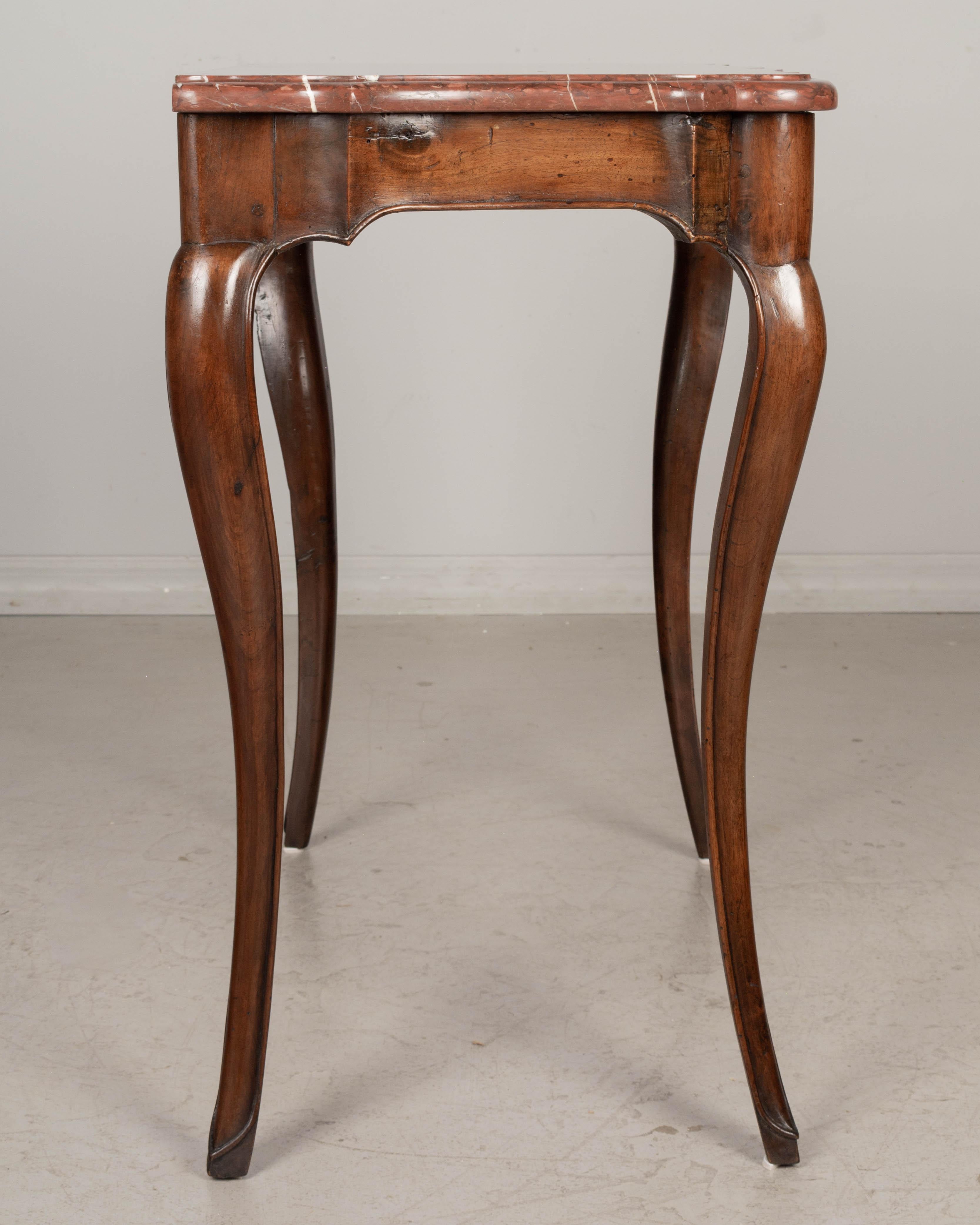 19th Century, French Louis XV Marble Top Walnut Console Table For Sale 1