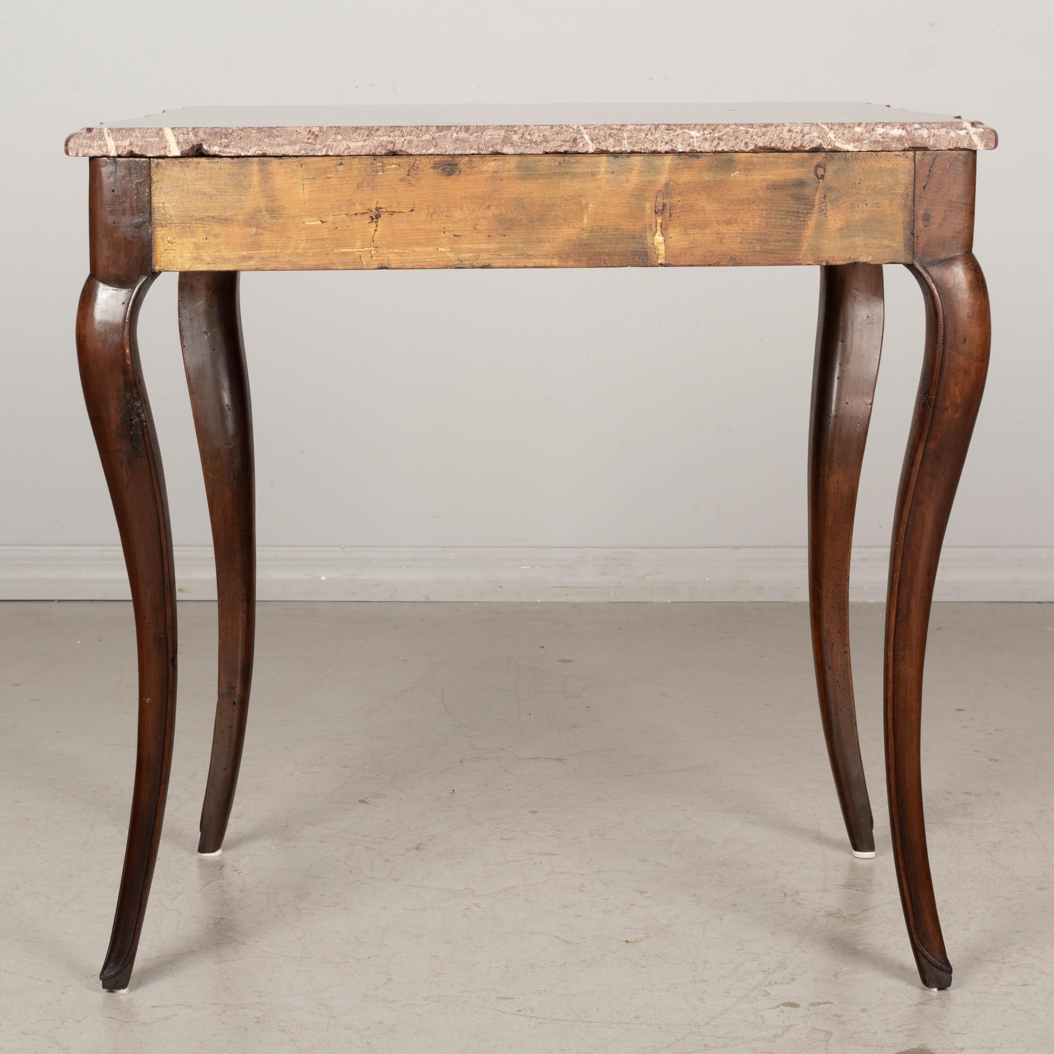 19th Century, French Louis XV Marble Top Walnut Console Table For Sale 3