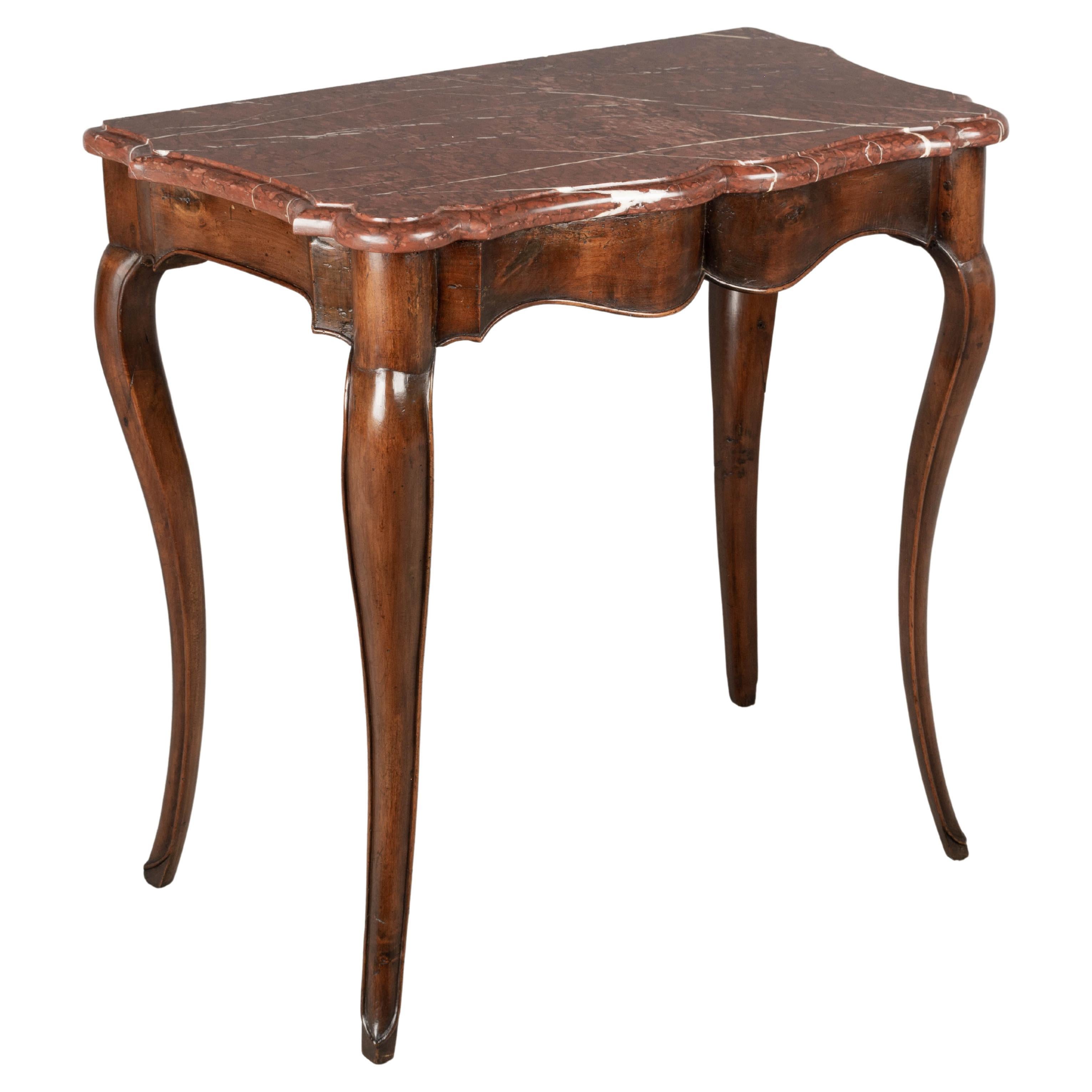 19th Century, French Louis XV Marble Top Walnut Console Table For Sale