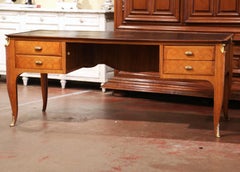 19th Century French Louis XV Marquetry and Bronze Bureau Plat with Leather Top