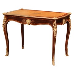 19th Century French Louis XV Marquetry and Bronze Doré Ladies Desk with Leather