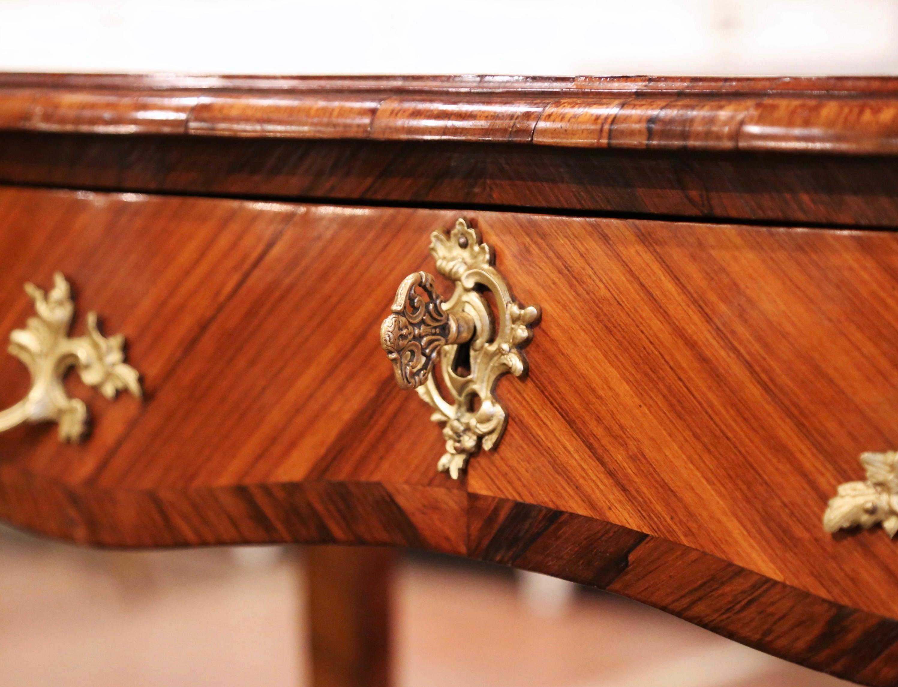 19th Century French Louis XV Leather Top Rosewood Marquetry & Bronze Ladies Desk For Sale 10