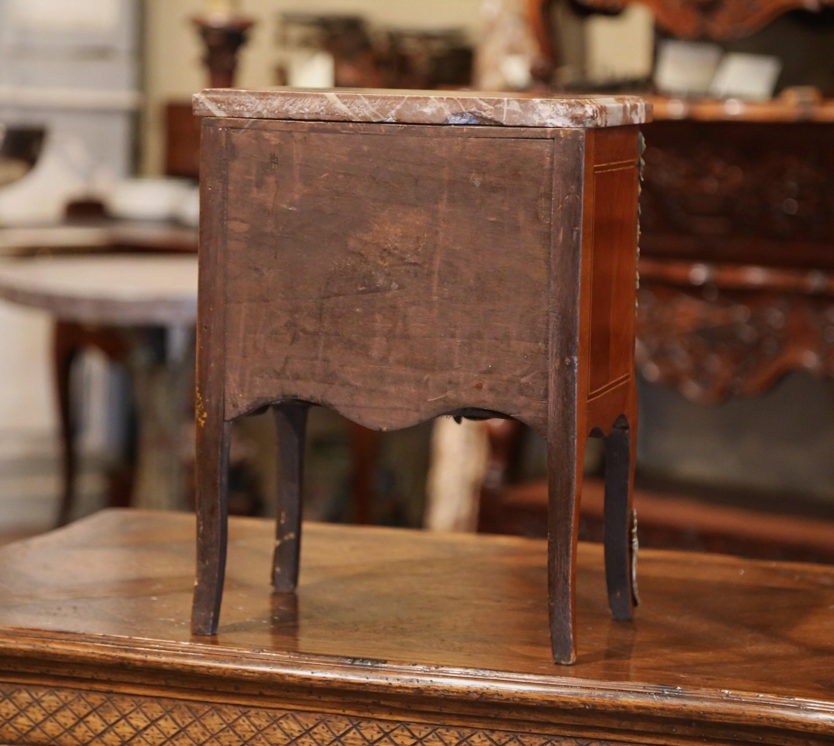 19th Century French Louis XV Marquetry and Bronze Miniature Commode with Marble 5
