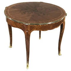 19th Century French Louis XV Marquetry Center Table with Bronze