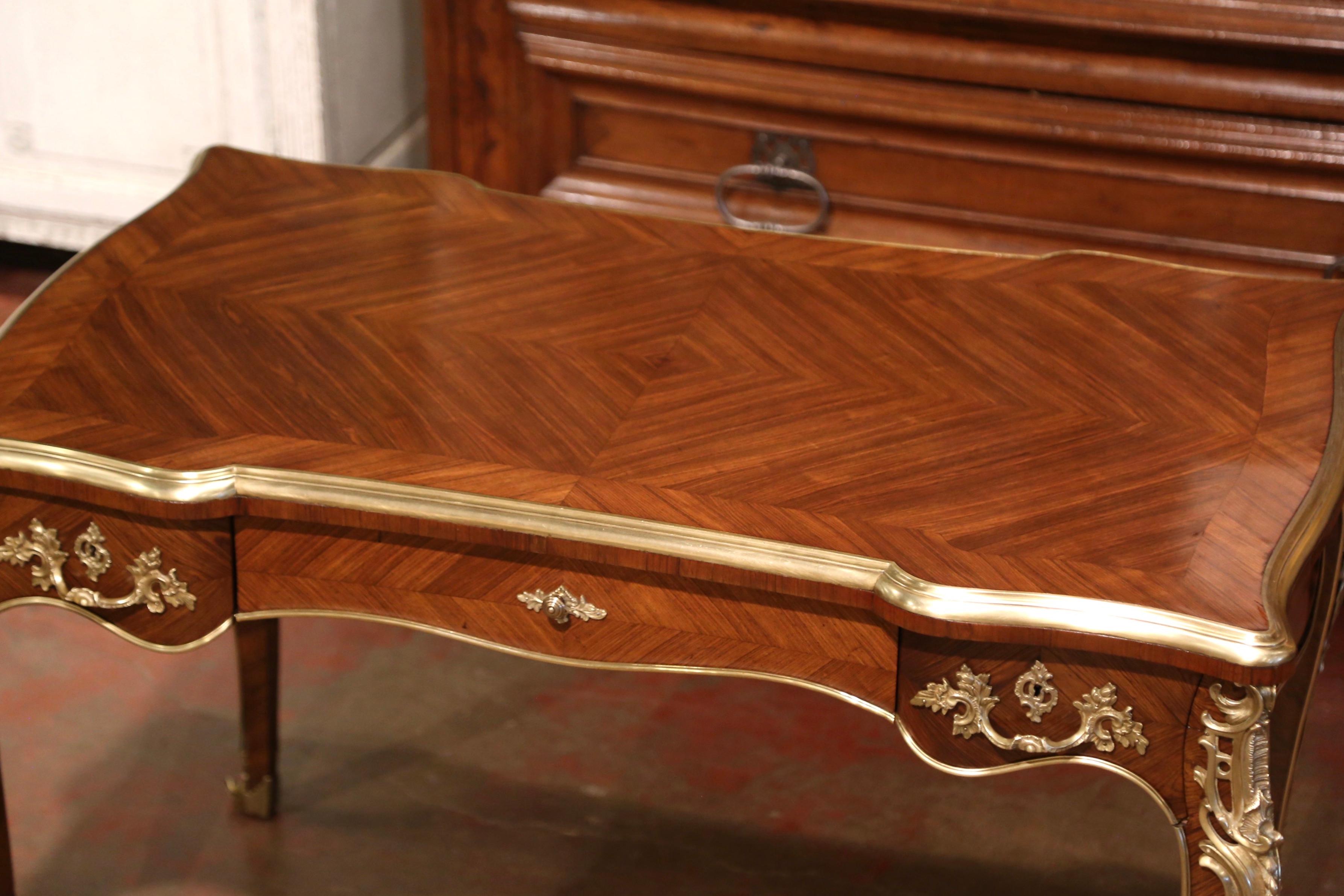 Hand-Carved 19th Century French Louis XV Marquetry Rosewood and Bronze Doré Lady's Desk 