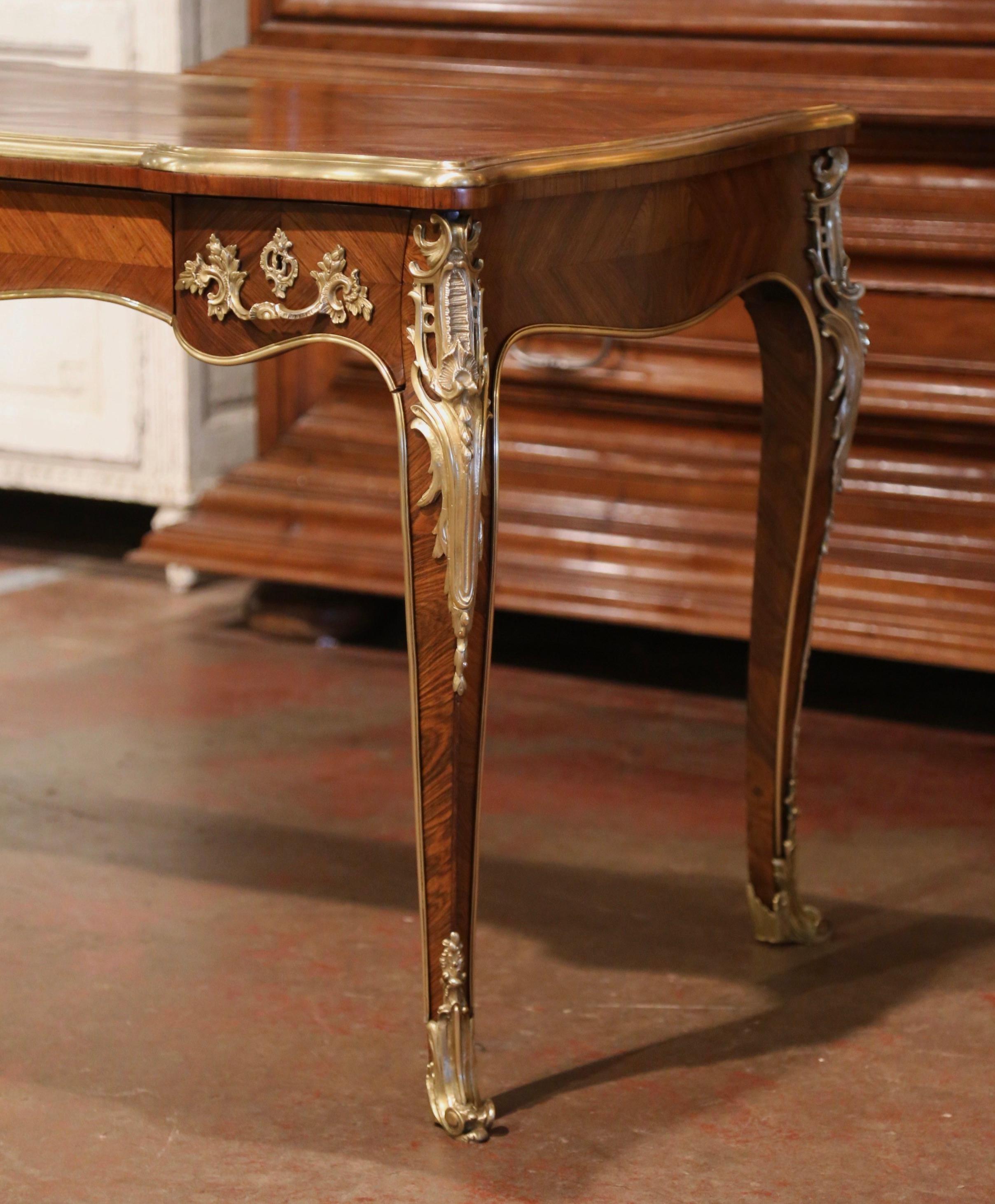 19th Century French Louis XV Marquetry Rosewood and Bronze Doré Lady's Desk  In Excellent Condition In Dallas, TX