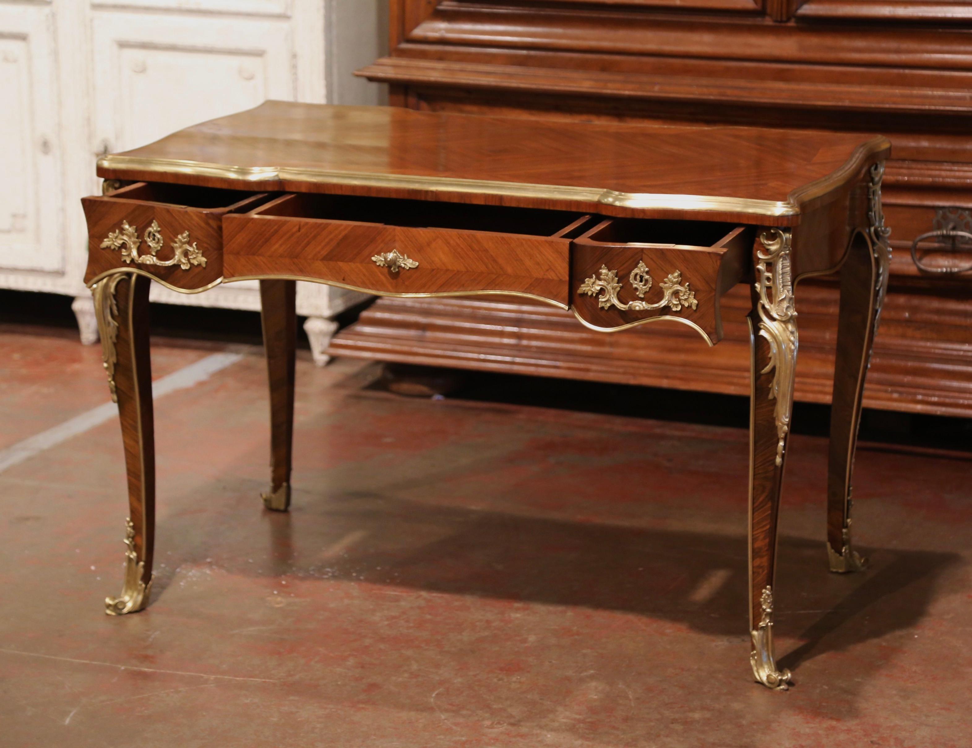 19th Century French Louis XV Marquetry Rosewood and Bronze Doré Lady's Desk  3