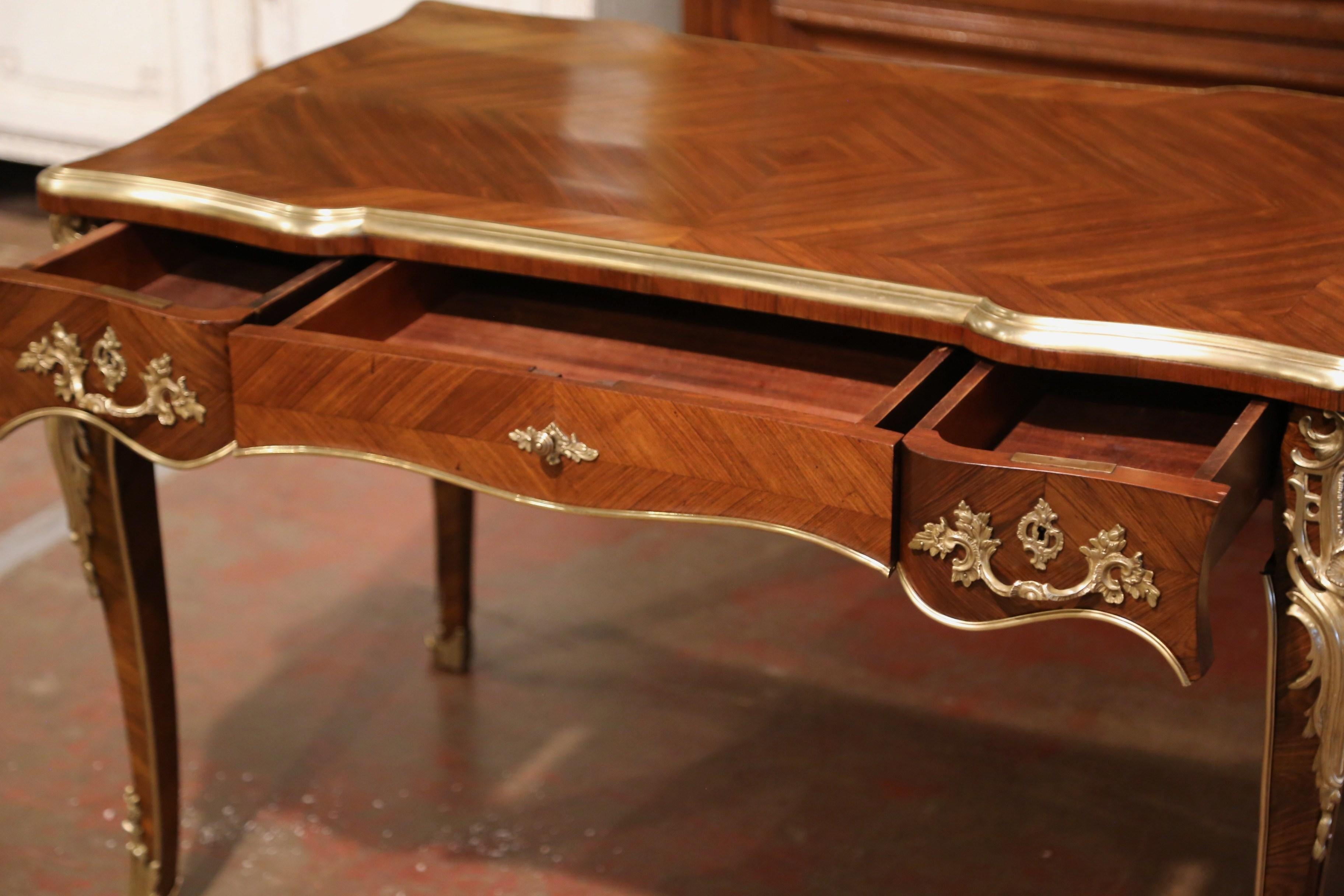 19th Century French Louis XV Marquetry Rosewood and Bronze Doré Lady's Desk  4