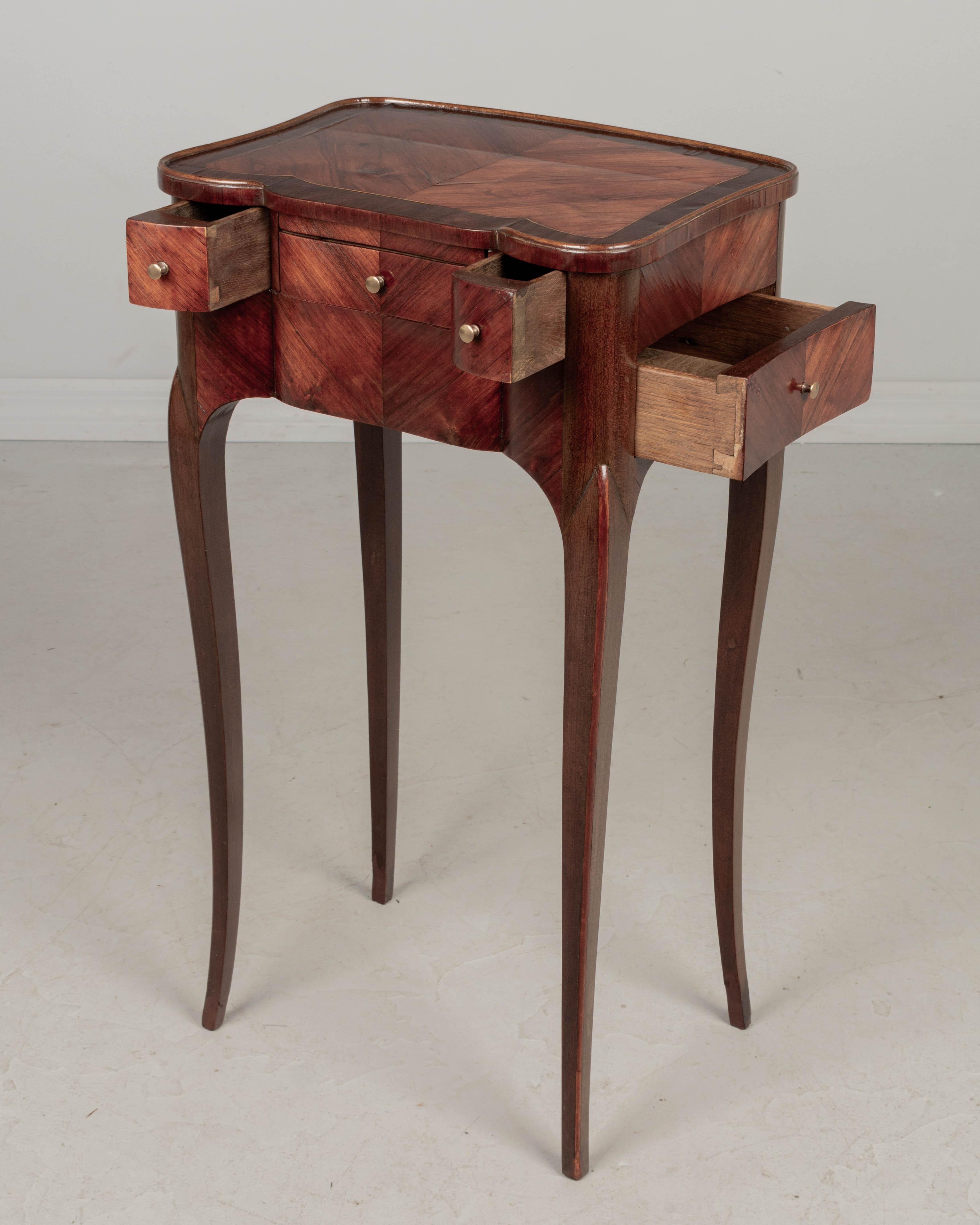 Leather 19th Century French Louis XV Marquetry Side Table For Sale