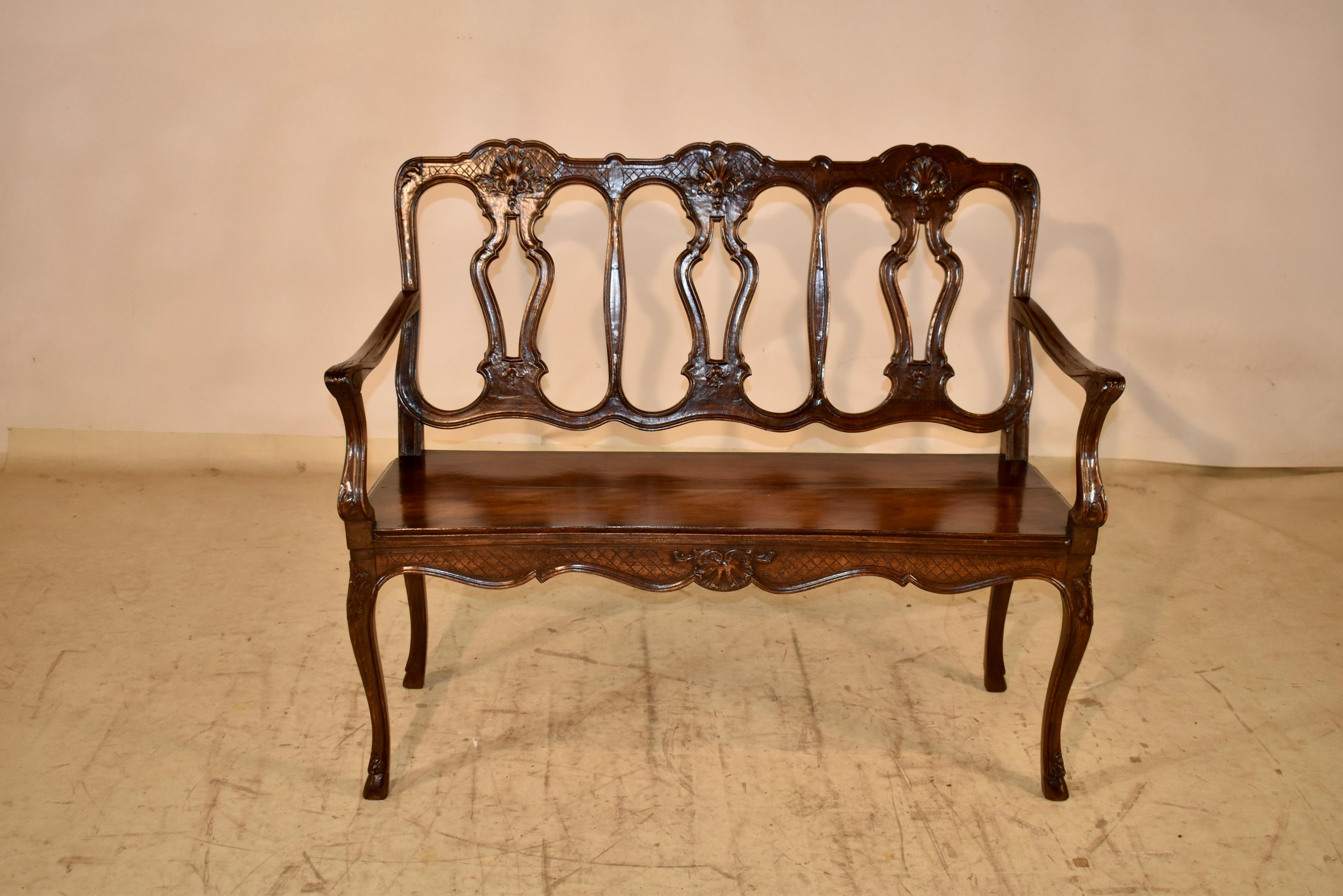 Hand-Carved 19th Century French Louis XV Oak Settee For Sale